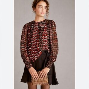Anthropologie NWT Blank London Sequin Shoulder  Bishop Sleeve blouse size MP